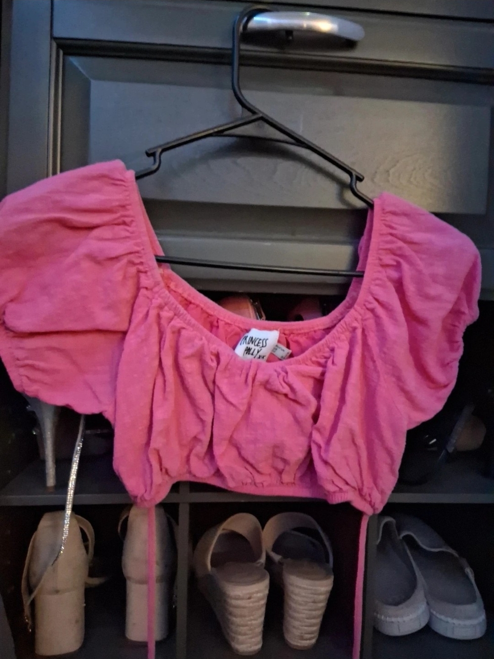 Princess Polly Hot Pink Cropped Puff Sleeve Top